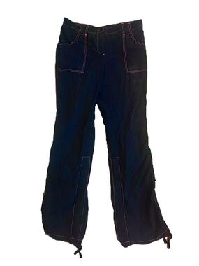 Y2K Pink Contrast Stitch Black Cargo Low Rise Utility Pants Adjustable Capri